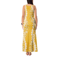Puakenikeni and Maile Lei Tank Maxi Dress Gold Double Strand Lei