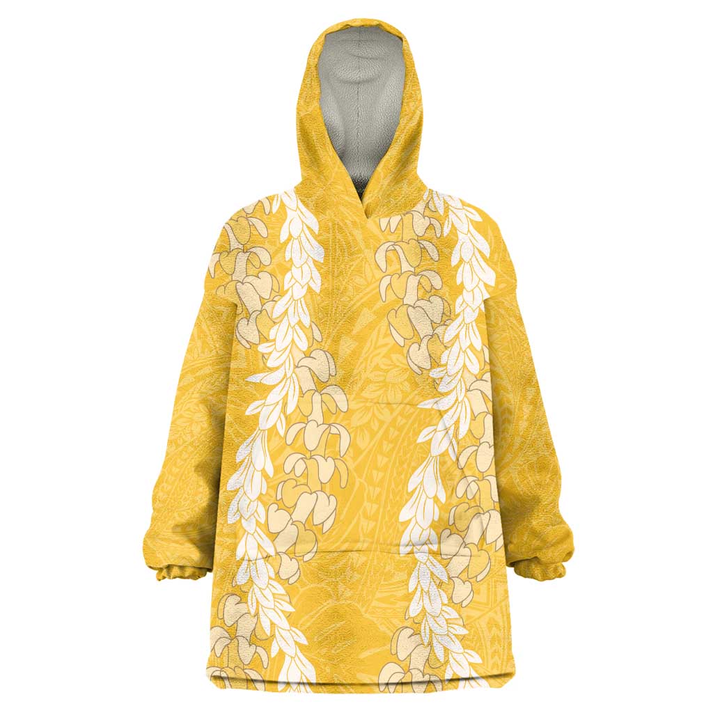 Puakenikeni and Maile Lei Wearable Blanket Hoodie Gold Double Strand Lei