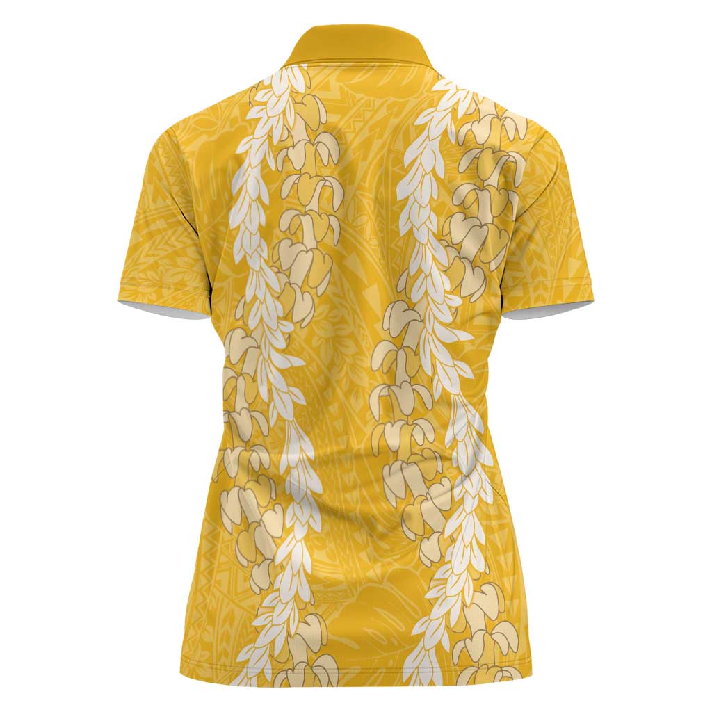 Puakenikeni and Maile Lei Women Polo Shirt Gold Double Strand Lei