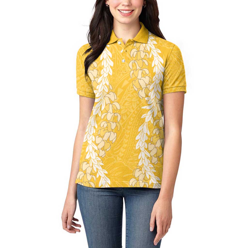 Puakenikeni and Maile Lei Women Polo Shirt Gold Double Strand Lei
