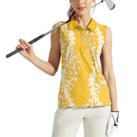 Puakenikeni and Maile Lei Women Sleeveless Polo Shirt Gold Double Strand Lei