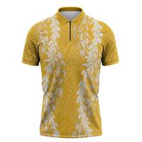 Puakenikeni and Maile Lei Zipper Polo Shirt Gold Double Strand Lei - Polynesian Pride