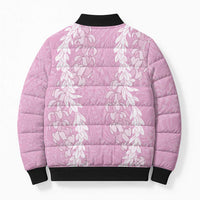 Puakenikeni and Maile Lei Bomber Puffer Jacket Pink Double Strand Lei - Polynesian Pride