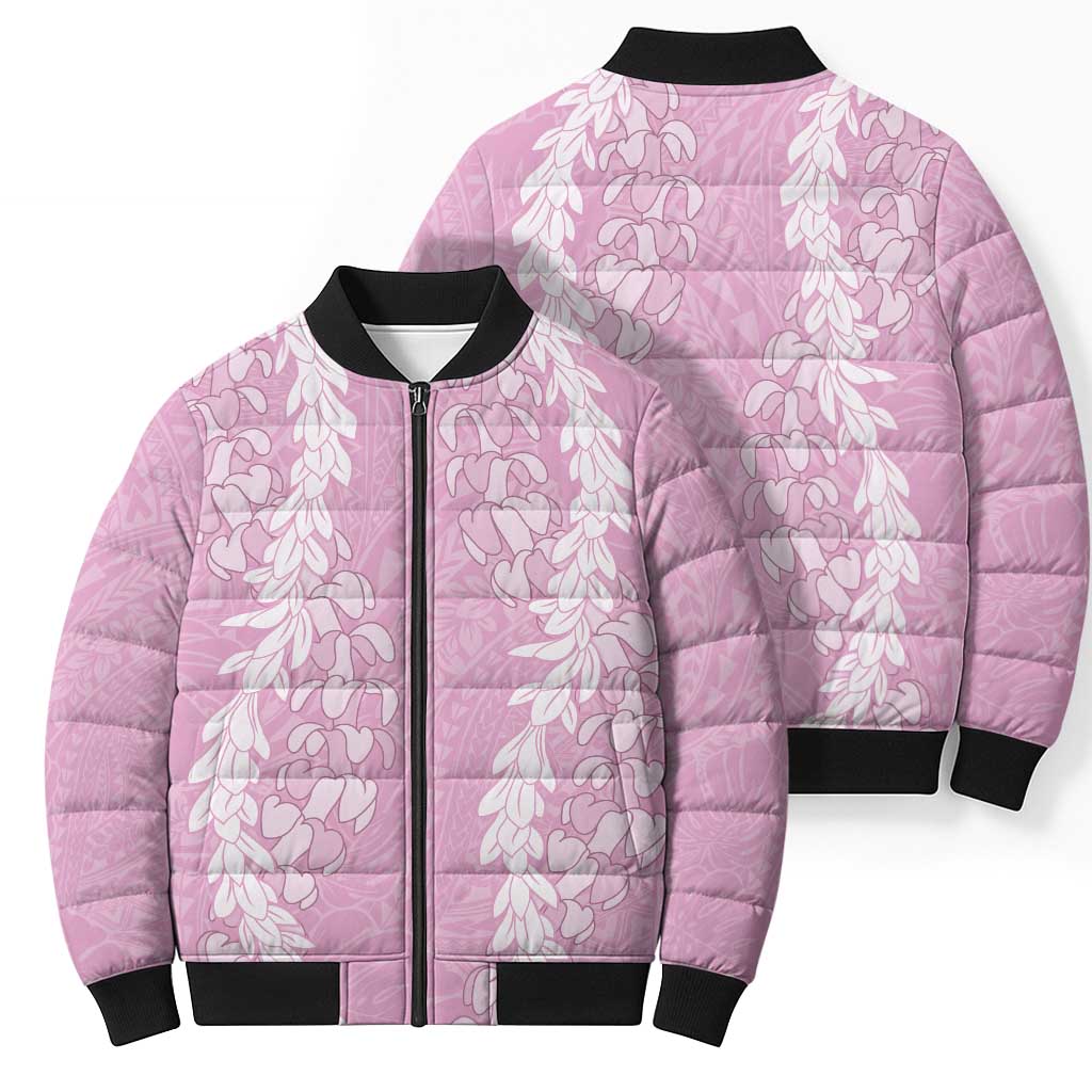 Puakenikeni and Maile Lei Bomber Puffer Jacket Pink Double Strand Lei - Polynesian Pride