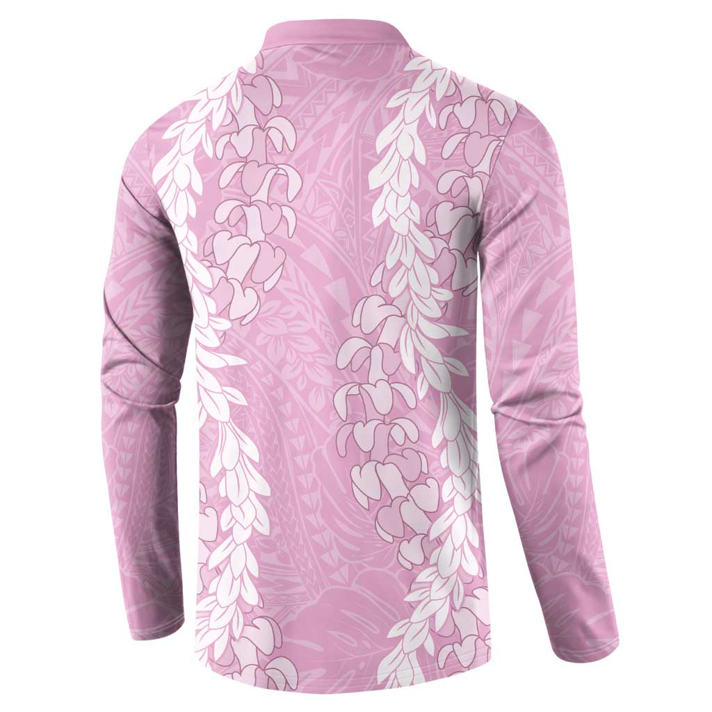 Puakenikeni and Maile Lei Button Sweatshirt Pink Double Strand Lei