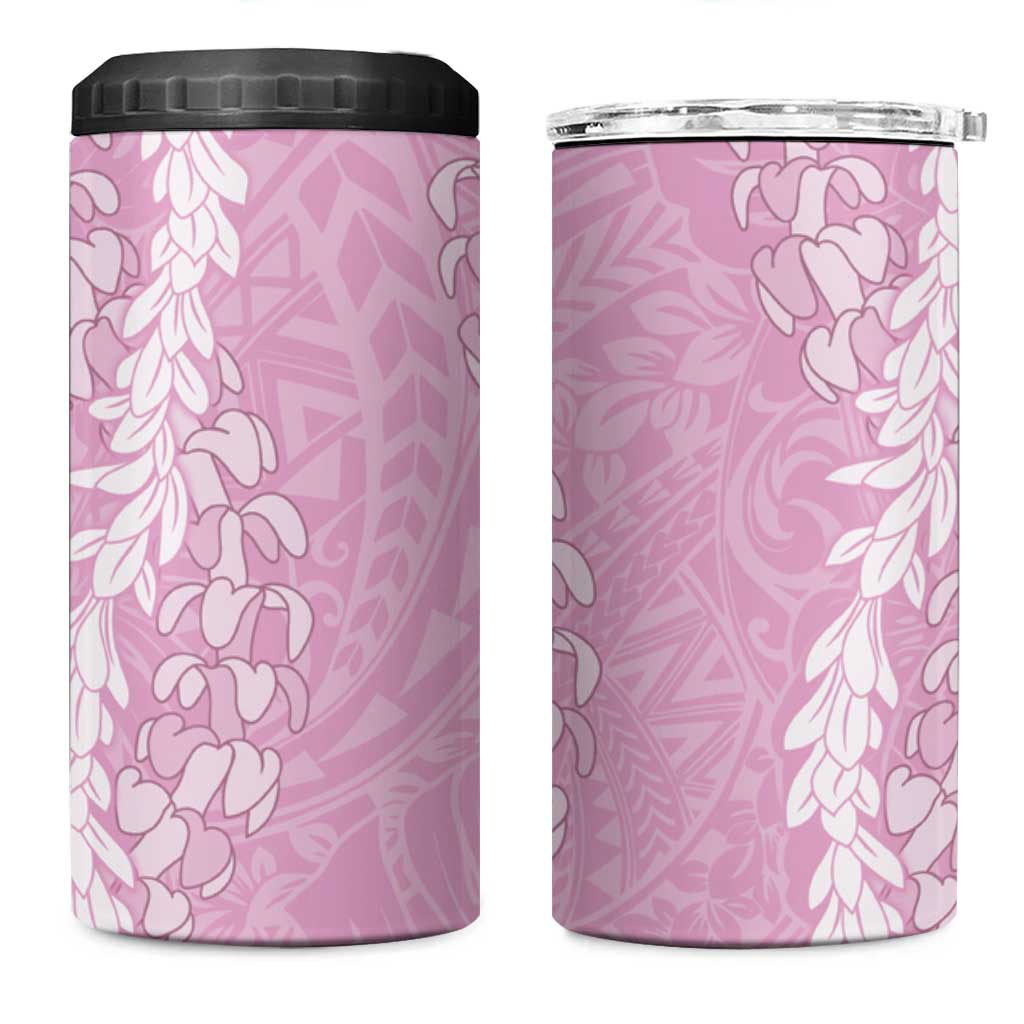 Puakenikeni and Maile Lei 4 in 1 Can Cooler Tumbler Pink Double Strand Lei