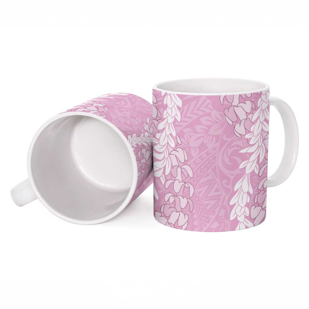 Puakenikeni and Maile Lei Ceramic Mug Pink Double Strand Lei - Polynesian Pride