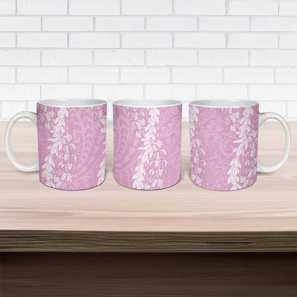 Puakenikeni and Maile Lei Ceramic Mug Pink Double Strand Lei - Polynesian Pride