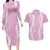 Puakenikeni and Maile Lei Couples Matching Long Sleeve Bodycon Dress and Hawaiian Shirt Pink Double Strand Lei