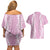 Puakenikeni and Maile Lei Couples Matching Off Shoulder Short Dress and Hawaiian Shirt Pink Double Strand Lei
