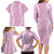 Puakenikeni and Maile Lei Family Matching Long Sleeve Bodycon Dress and Hawaiian Shirt Pink Double Strand Lei