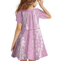 Puakenikeni and Maile Lei Family Matching Off The Shoulder Long Sleeve Dress and Hawaiian Shirt Pink Double Strand Lei