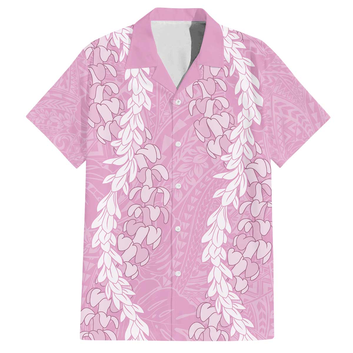 Puakenikeni and Maile Lei Family Matching Off The Shoulder Long Sleeve Dress and Hawaiian Shirt Pink Double Strand Lei