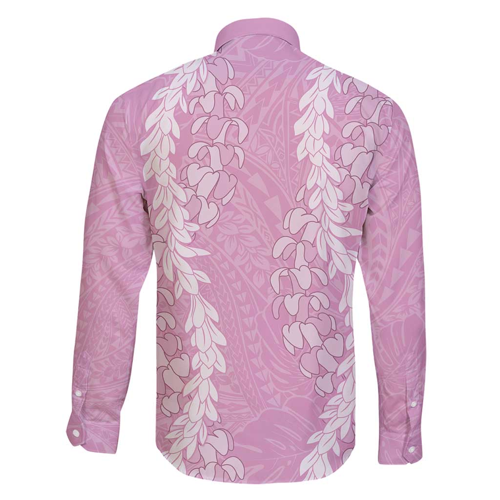 Puakenikeni and Maile Lei Family Matching Off Shoulder Maxi Dress and Hawaiian Shirt Pink Double Strand Lei