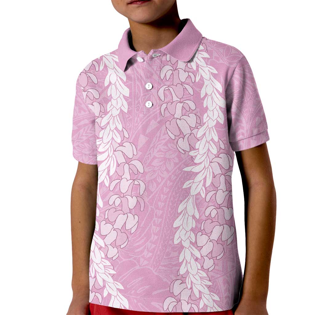 Puakenikeni and Maile Lei Kid Polo Shirt Pink Double Strand Lei