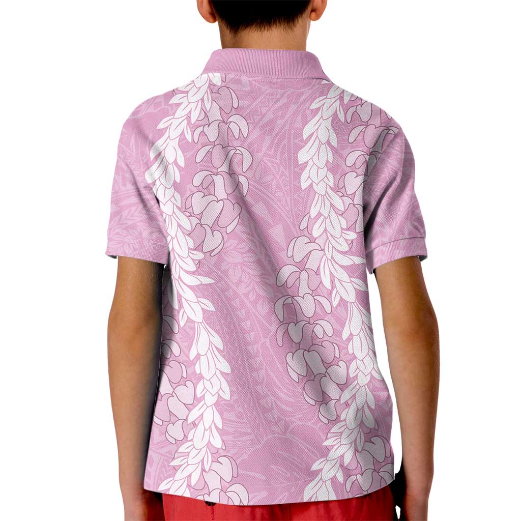 Puakenikeni and Maile Lei Kid Polo Shirt Pink Double Strand Lei