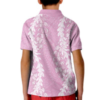 Puakenikeni and Maile Lei Kid Polo Shirt Pink Double Strand Lei