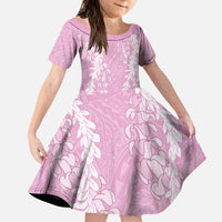 Puakenikeni and Maile Lei Kid Short Sleeve Dress Pink Double Strand Lei