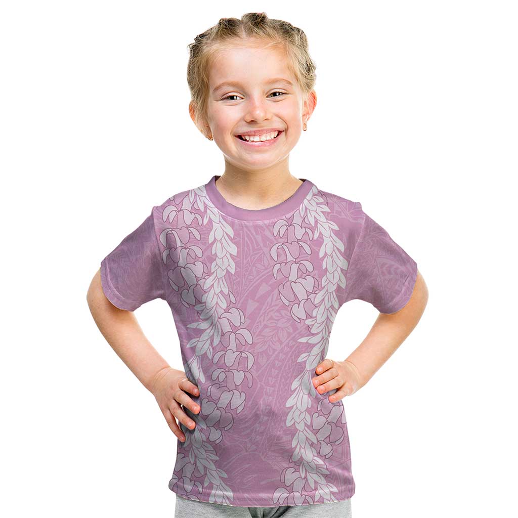 Puakenikeni and Maile Lei Kid T Shirt Pink Double Strand Lei