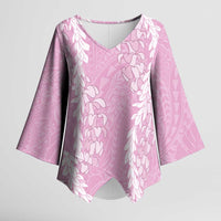 Puakenikeni and Maile Lei Kimono Sleeve Blouse Pink Double Strand Lei - Polynesian Pride