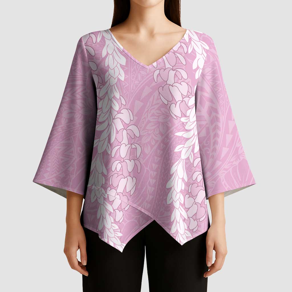 Puakenikeni and Maile Lei Kimono Sleeve Blouse Pink Double Strand Lei - Polynesian Pride