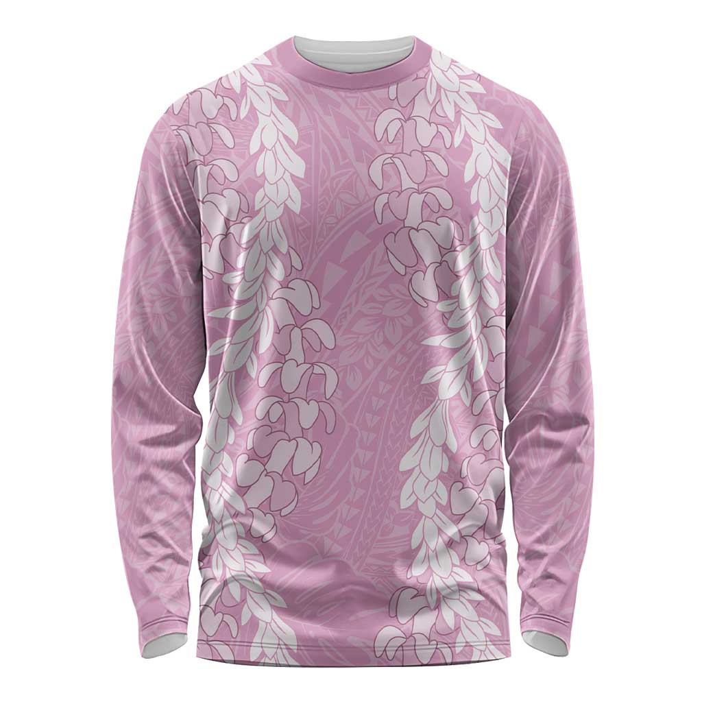 Puakenikeni and Maile Lei Long Sleeve Shirt Pink Double Strand Lei