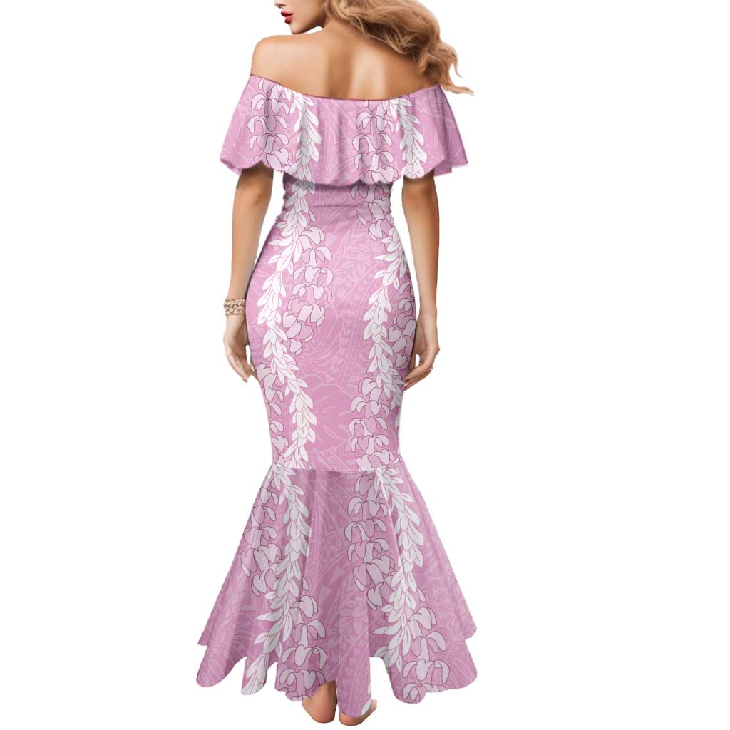 Puakenikeni and Maile Lei Mermaid Dress Pink Double Strand Lei