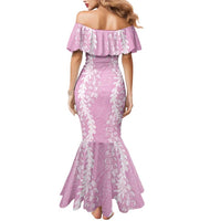 Puakenikeni and Maile Lei Mermaid Dress Pink Double Strand Lei