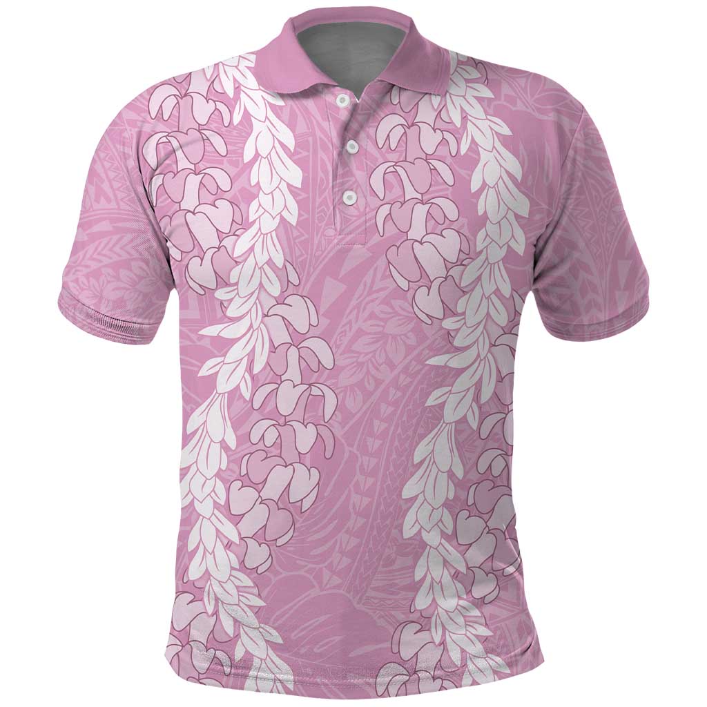 Puakenikeni and Maile Lei Polo Shirt Pink Double Strand Lei LT9 Pink - Polynesian Pride