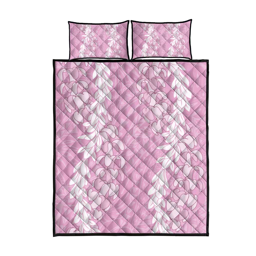 Puakenikeni and Maile Lei Quilt Bed Set Pink Double Strand Lei