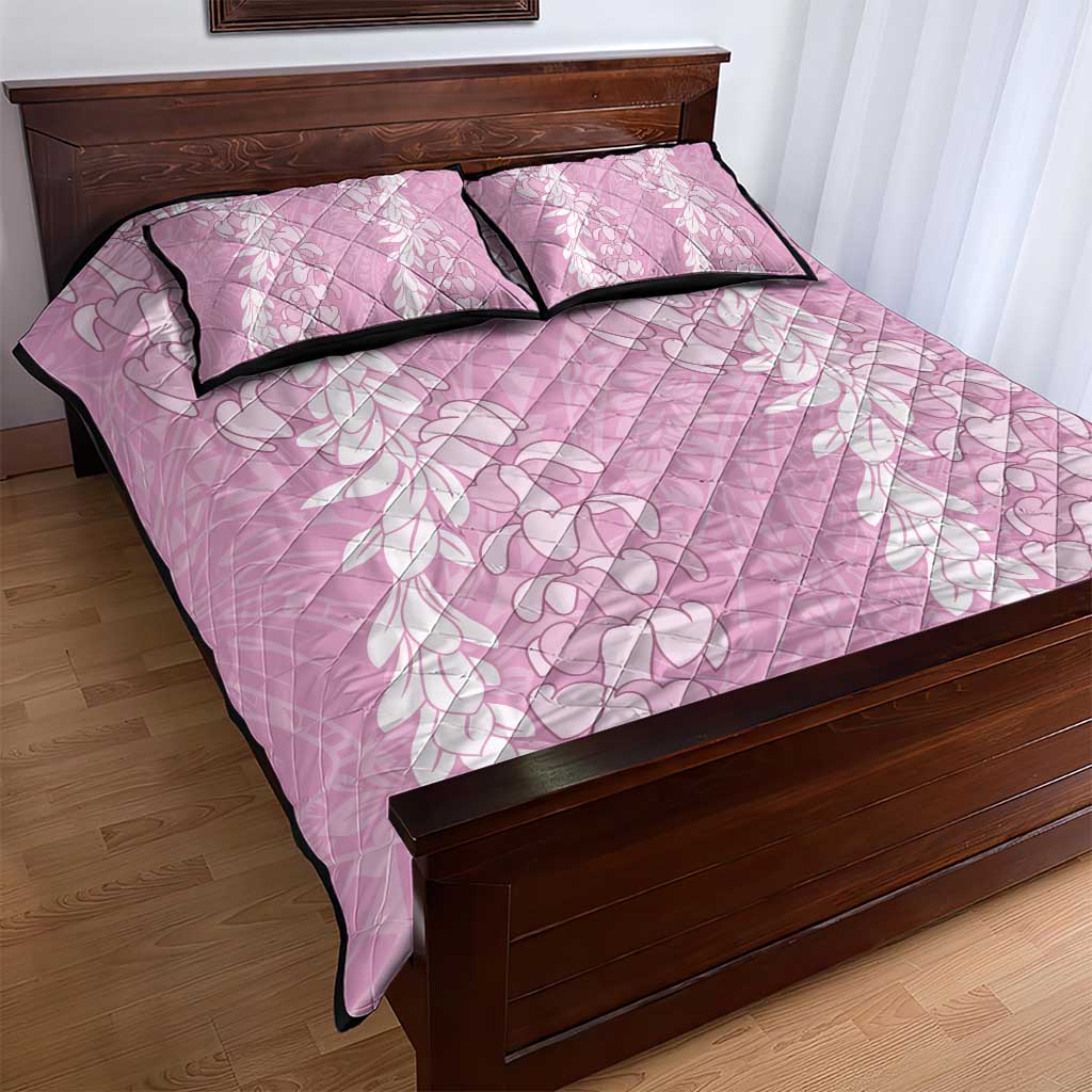 Puakenikeni and Maile Lei Quilt Bed Set Pink Double Strand Lei