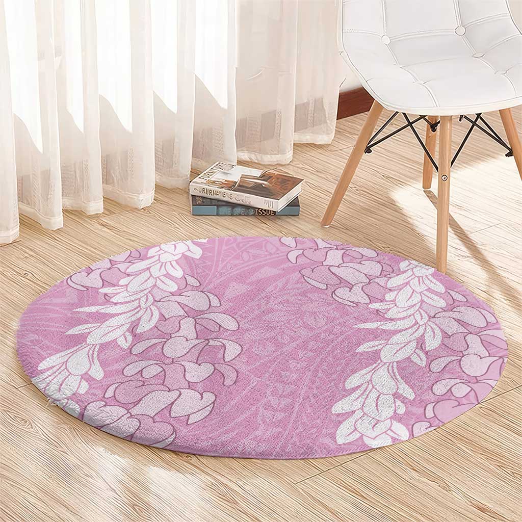 Puakenikeni and Maile Lei Round Carpet Pink Double Strand Lei