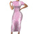 Puakenikeni and Maile Lei Short Sleeve Bodycon Dress Pink Double Strand Lei