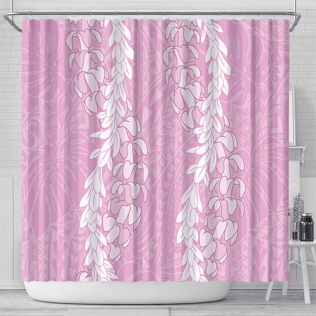 Puakenikeni and Maile Lei Shower Curtain Pink Double Strand Lei