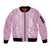 Puakenikeni and Maile Lei Sleeve Zip Bomber Jacket Pink Double Strand Lei