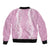 Puakenikeni and Maile Lei Sleeve Zip Bomber Jacket Pink Double Strand Lei
