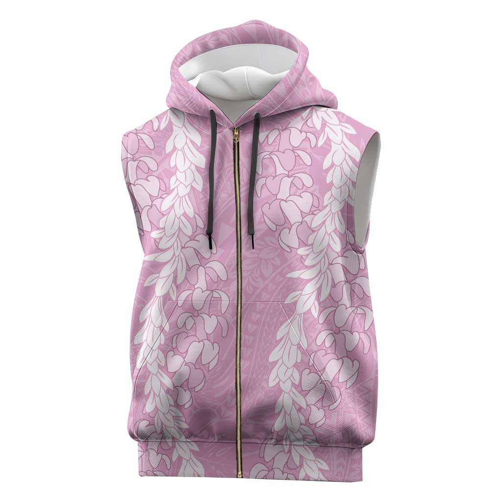 Puakenikeni and Maile Lei Sleeveless Zip Hoodie Pink Double Strand Lei - Polynesian Pride