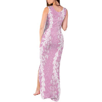 Puakenikeni and Maile Lei Tank Maxi Dress Pink Double Strand Lei