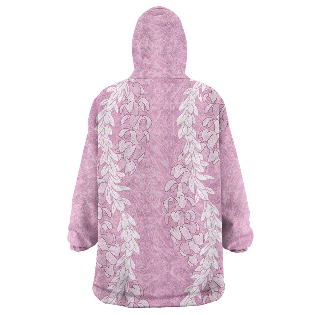 Puakenikeni and Maile Lei Wearable Blanket Hoodie Pink Double Strand Lei
