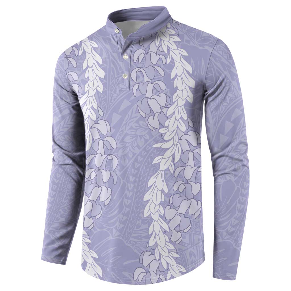 Puakenikeni and Maile Lei Button Sweatshirt Purple Double Strand Lei
