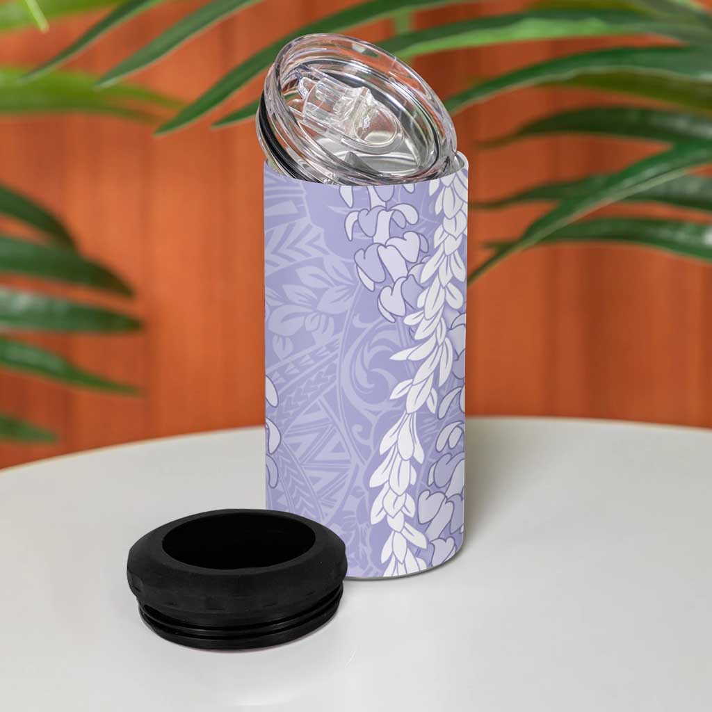 Puakenikeni and Maile Lei 4 in 1 Can Cooler Tumbler Purple Double Strand Lei