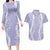 Puakenikeni and Maile Lei Couples Matching Long Sleeve Bodycon Dress and Hawaiian Shirt Purple Double Strand Lei