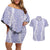 Puakenikeni and Maile Lei Couples Matching Off Shoulder Short Dress and Hawaiian Shirt Purple Double Strand Lei