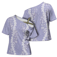Puakenikeni and Maile Lei Cross Shoulder Shirt Purple Double Strand Lei - Polynesian Pride