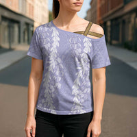 Puakenikeni and Maile Lei Cross Shoulder Shirt Purple Double Strand Lei - Polynesian Pride