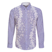 Puakenikeni and Maile Lei Family Matching Off Shoulder Maxi Dress and Hawaiian Shirt Purple Double Strand Lei