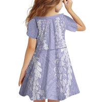 Puakenikeni and Maile Lei Family Matching Off Shoulder Short Dress and Hawaiian Shirt Purple Double Strand Lei