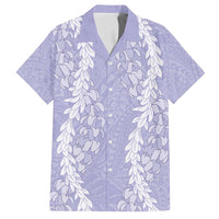 Puakenikeni and Maile Lei Family Matching Puletasi and Hawaiian Shirt Purple Double Strand Lei