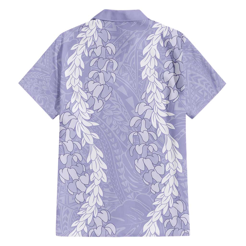 Puakenikeni and Maile Lei Family Matching Short Sleeve Bodycon Dress and Hawaiian Shirt Purple Double Strand Lei