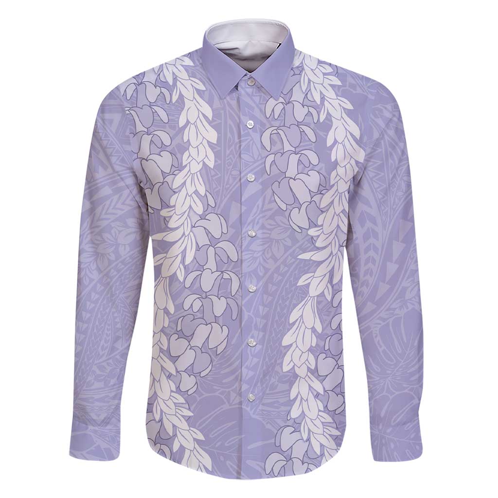 Puakenikeni and Maile Lei Family Matching Short Sleeve Bodycon Dress and Hawaiian Shirt Purple Double Strand Lei